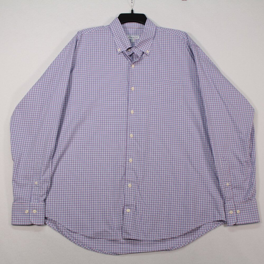 Peter Millar Shirt Men's XL Multicolor Long Sleeve Plaid Cotton Silk Spandex